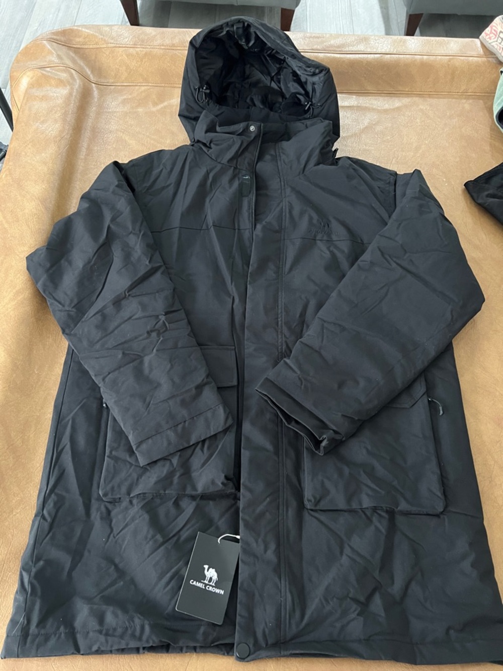 Camel Crown Men's Black Insulated Hooded Puffer Coat